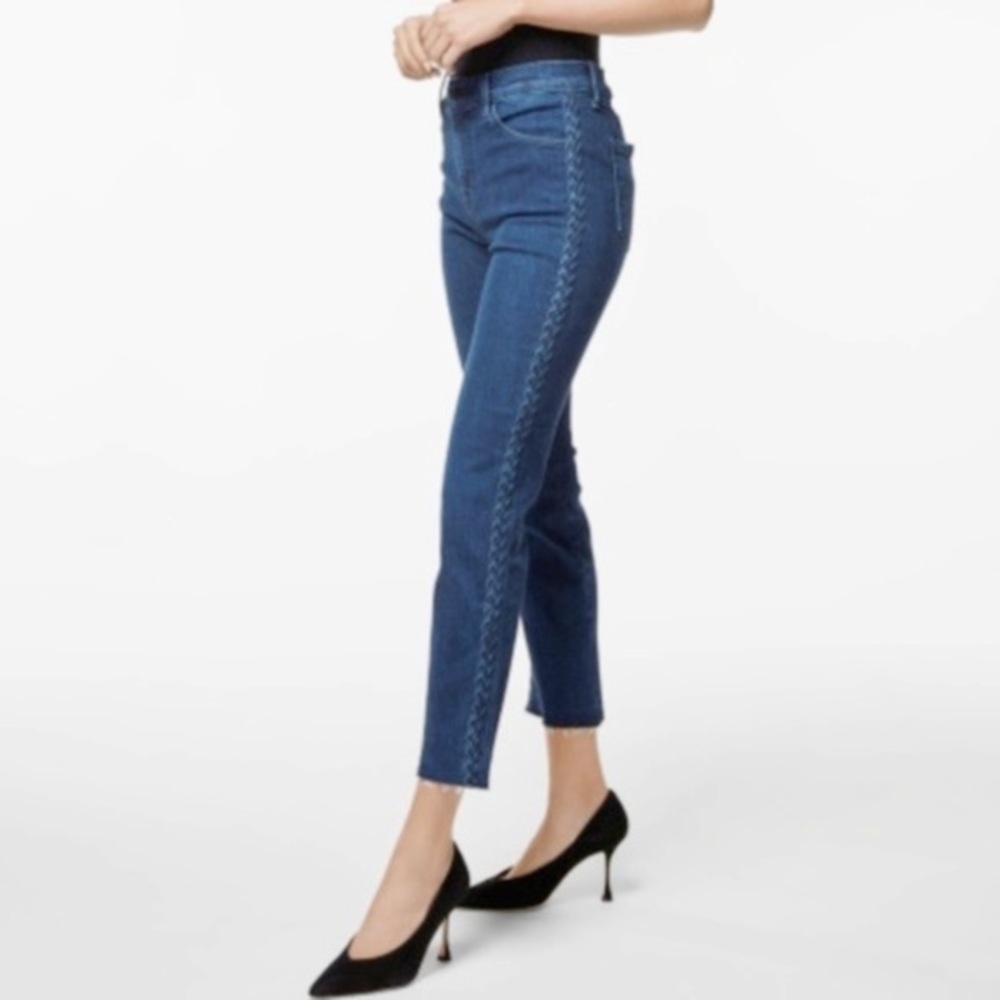 J Brand Ruby High‎ Rise Crop Jeans Braided Cantonite Raw Hem blue solid